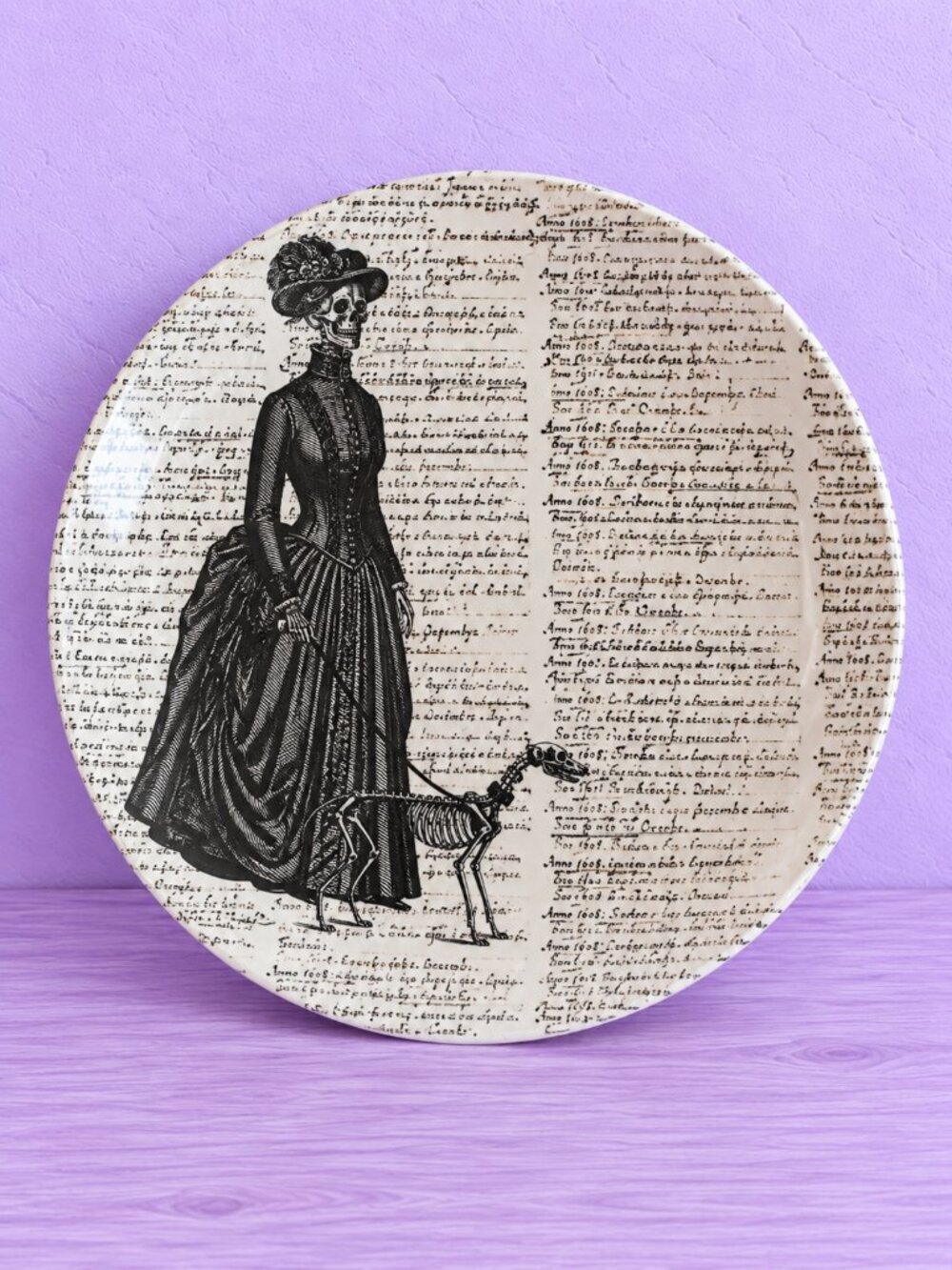 Royal Stafford Halloween Skeleton Woman Dog Bowl 7.5" Victorian Gothic Soup